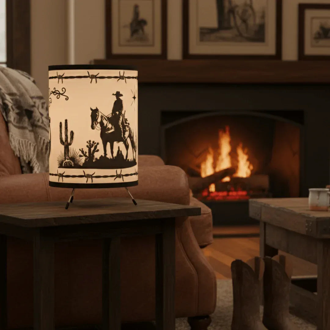 Western Cowboy Tripod Lamp β Western Printed Nightshade - The Best New Thing