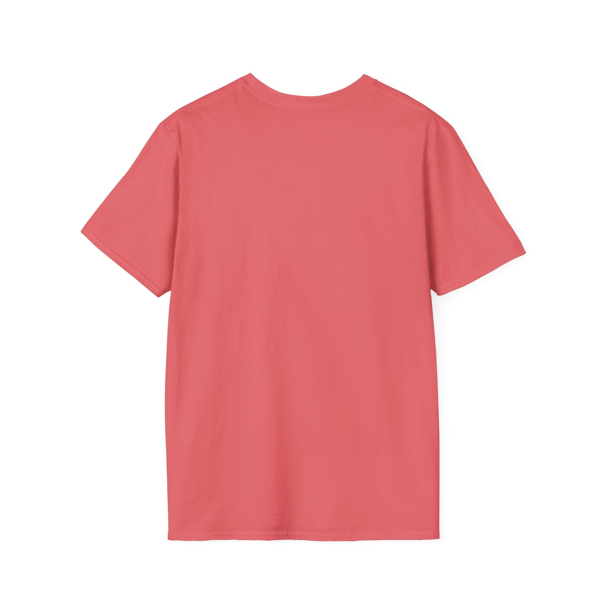 Back view of a coral Funny Farm Wife Shirt, showcasing its soft fabric and stylish design.
