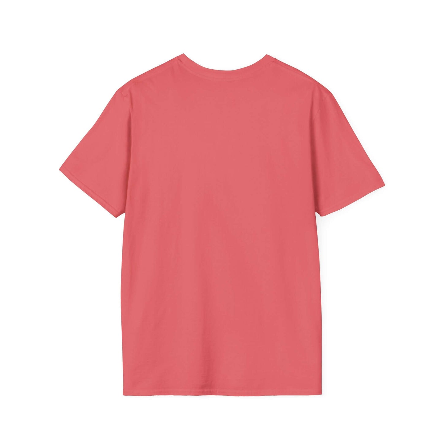 Back view of a coral Funny Farm Wife Shirt, showcasing its soft fabric and stylish design.