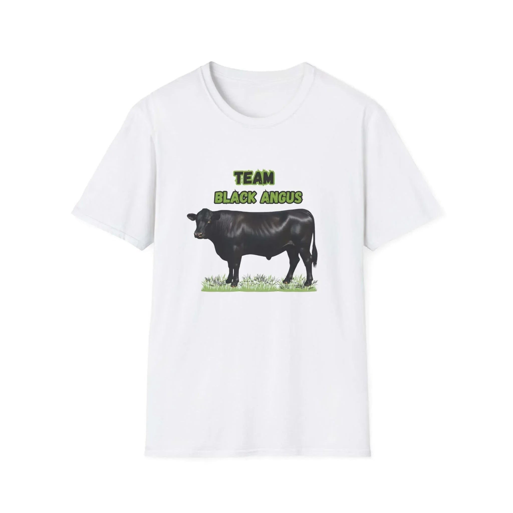 Black Angus Lover T-Shirt featuring a black cow design with 'TEAM BLACK ANGUS' text.