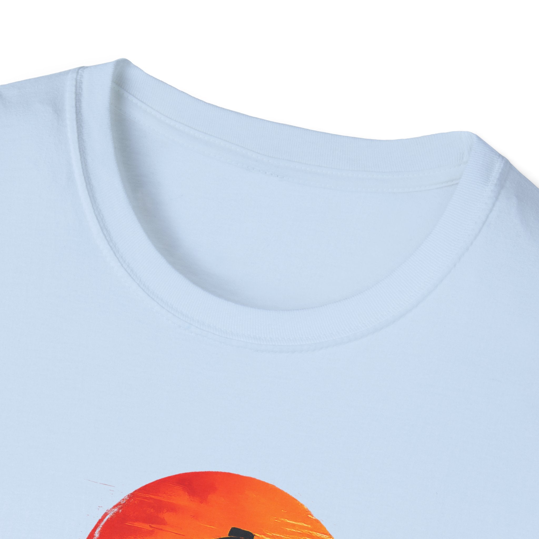 Close-up of the collar of the Long Live the Cowboy Western Horse T-Shirt for Men, showcasing the design details.