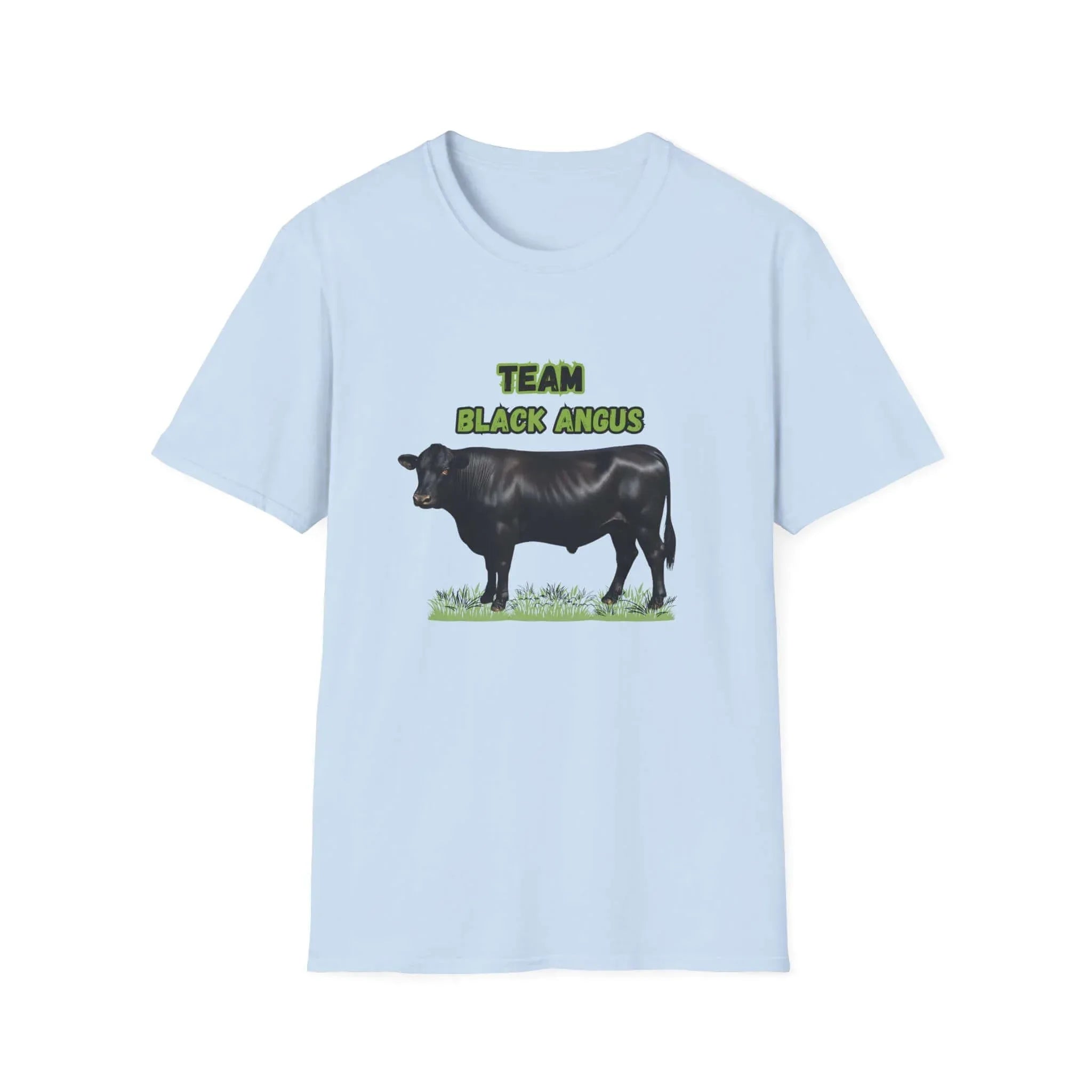 Black Angus Lover T-Shirt featuring a black cow design with 'TEAM BLACK ANGUS' text.