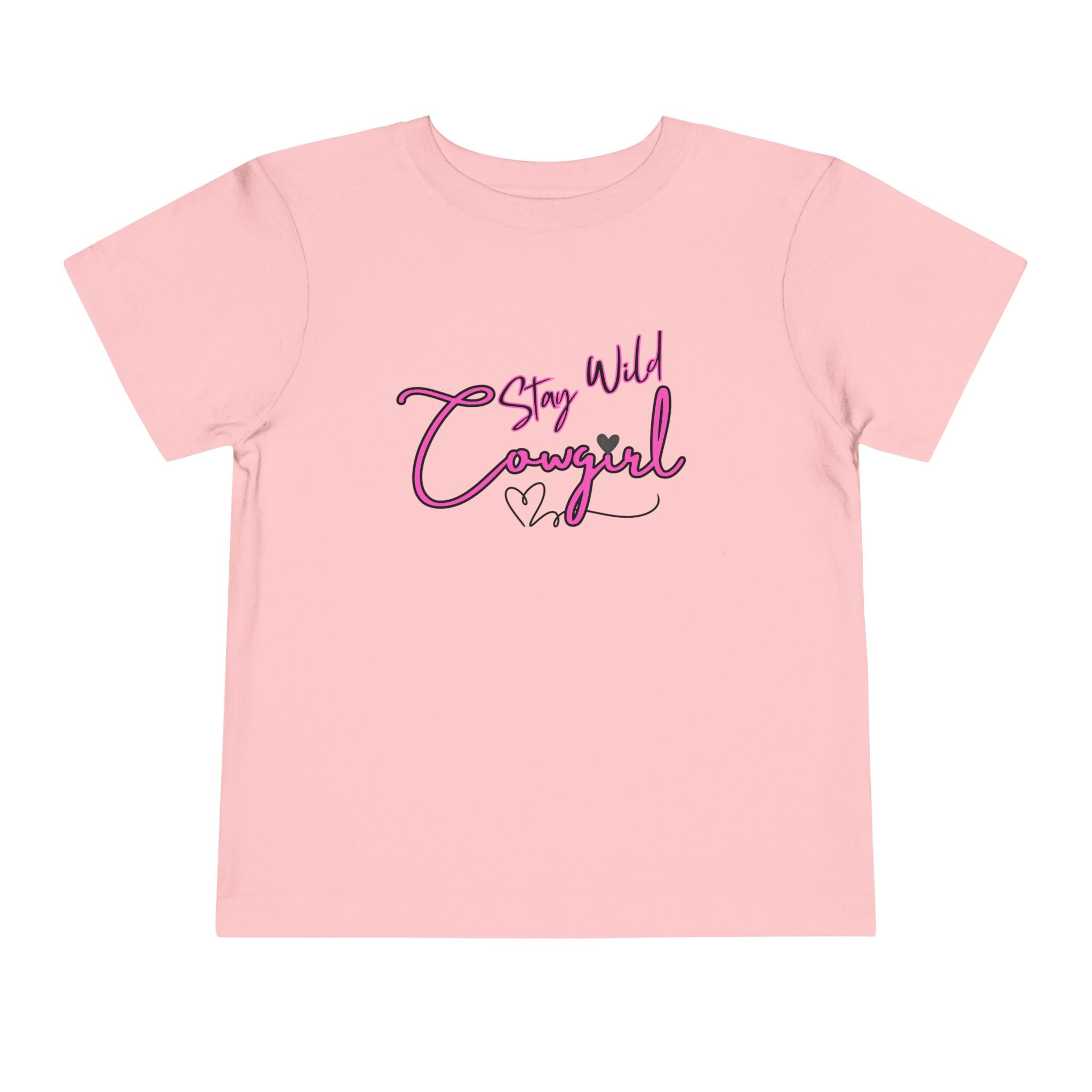Toddler Cowgirl Tee in pink with 'Stay Wild Cowgirl' design, soft children apparel for playful adventures.