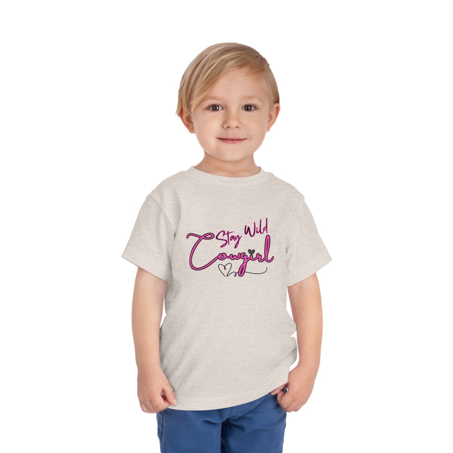 Toddler Cowgirl Tee featuring a playful design that says 'Stay Wild Cowgirl', perfect children apparel for adventure.