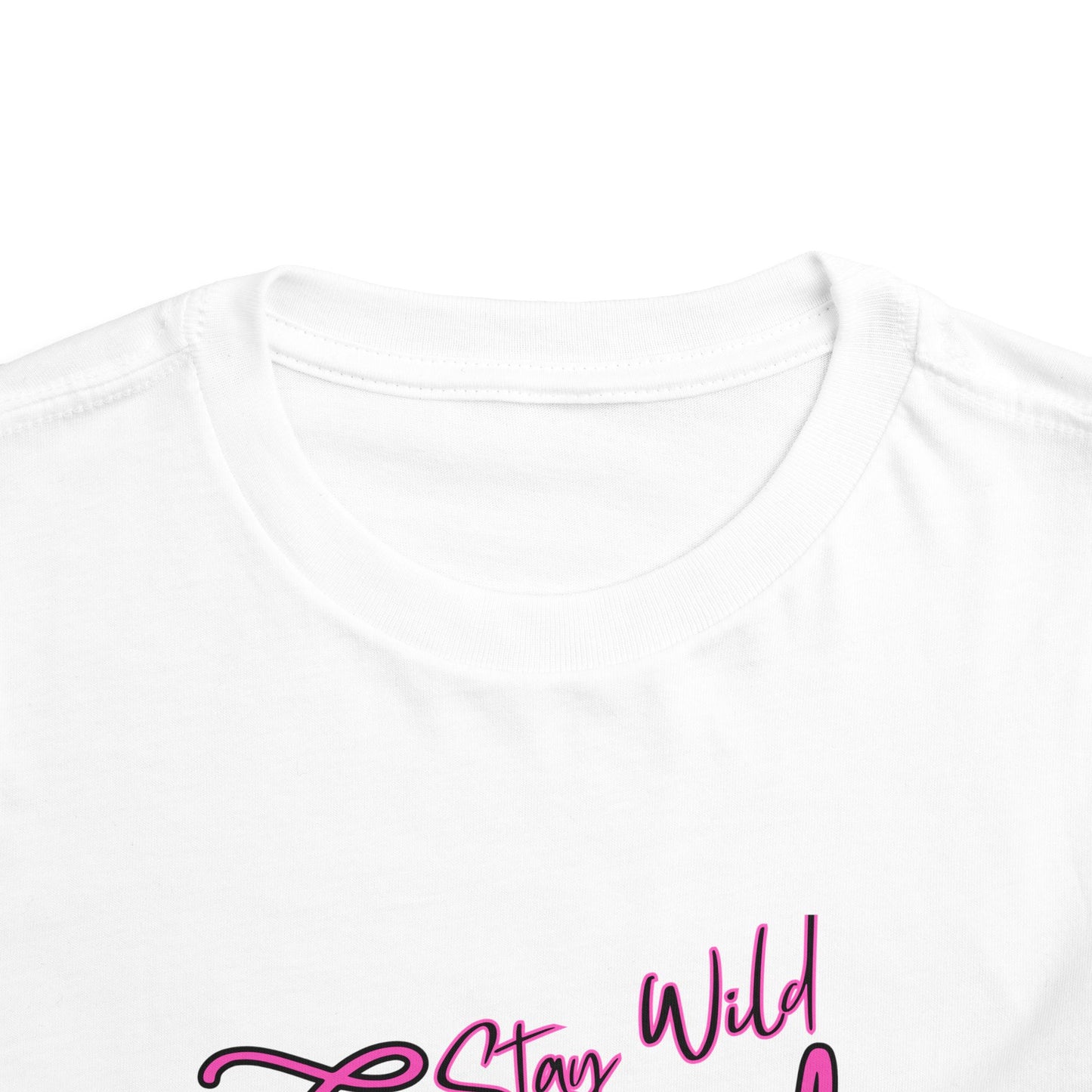 Toddler Cowgirl Tee featuring a playful design that says Stay Wild Cowgirl on a soft white fabric.