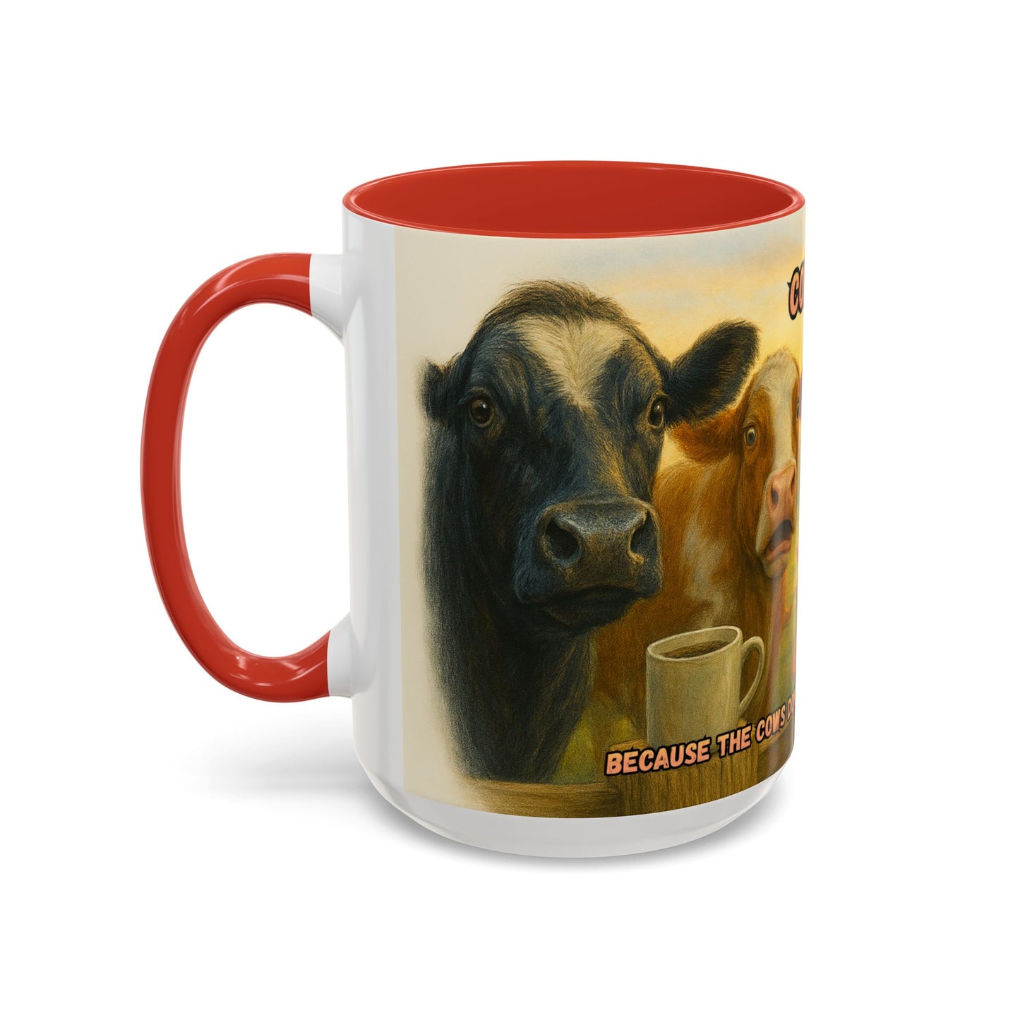 Cow Farm Mug featuring cows and the phrase 'Because Cows Don't Care About My Attitude', perfect gift for cow lovers.
