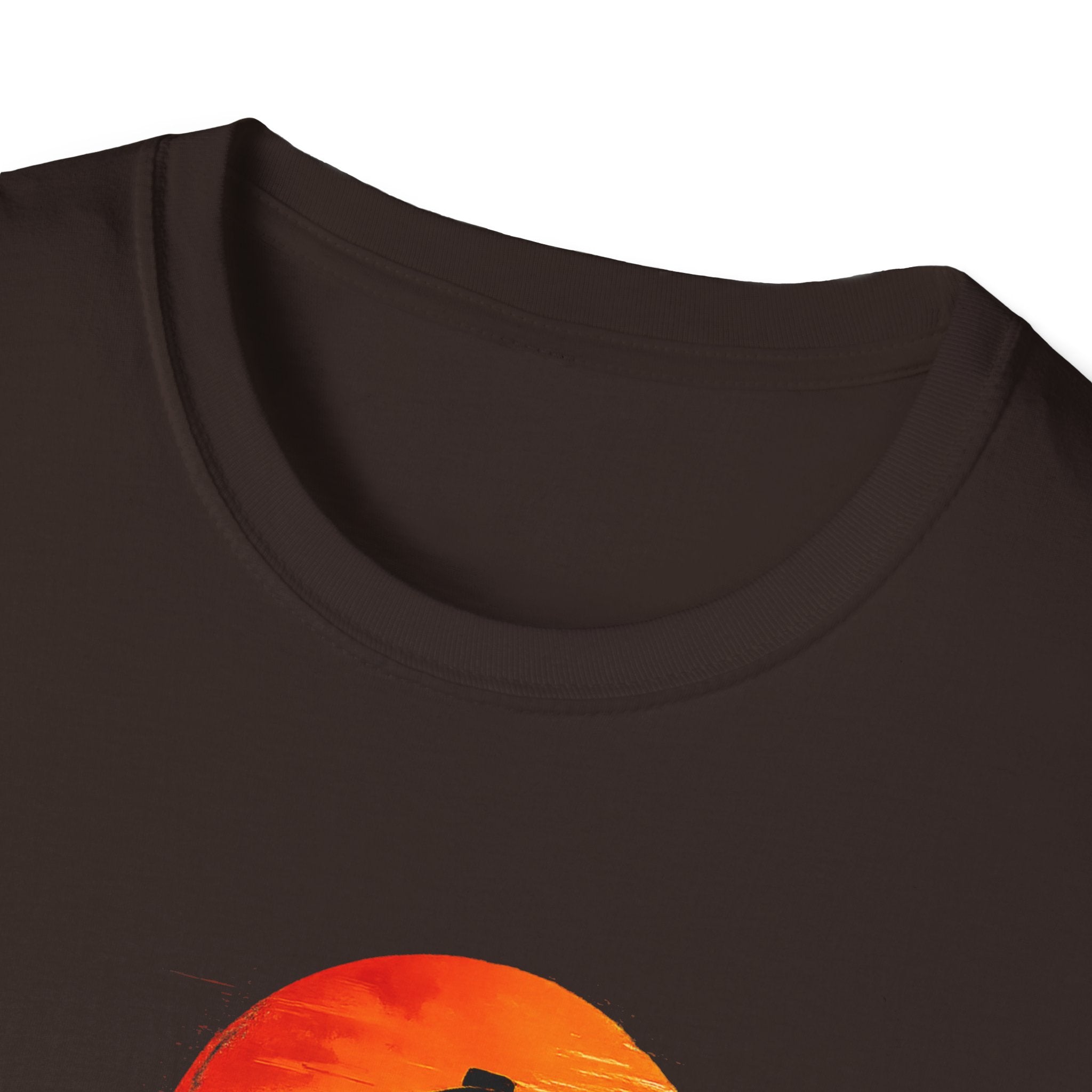 Close-up view of the Long Live the Cowboy Western Horse T-Shirt for Men, featuring vibrant sunset design on a black fabric.