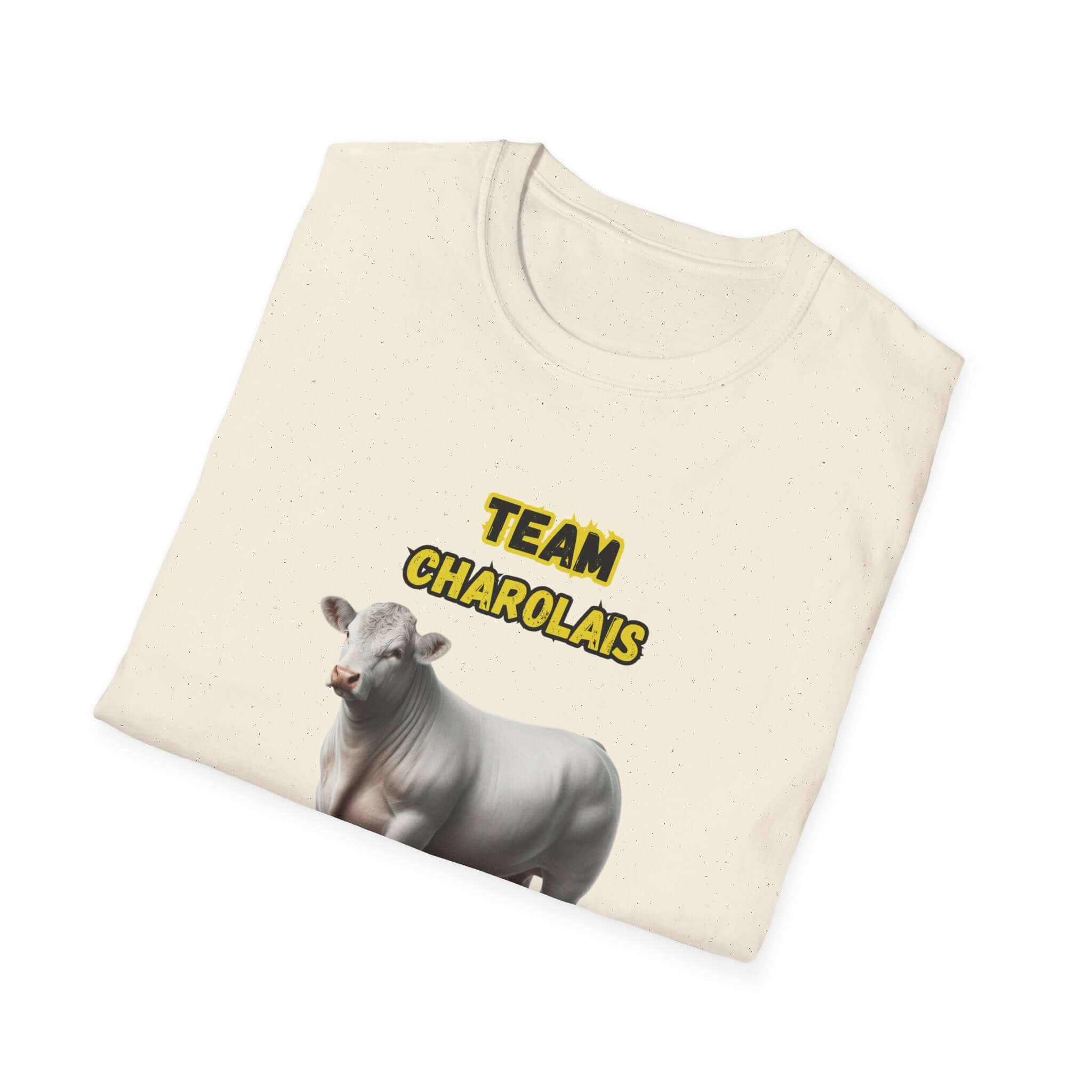 Charolais T-Shirt featuring a Charolais cow and the text 'TEAM CHAROLAIS', perfect for livestock enthusiasts.