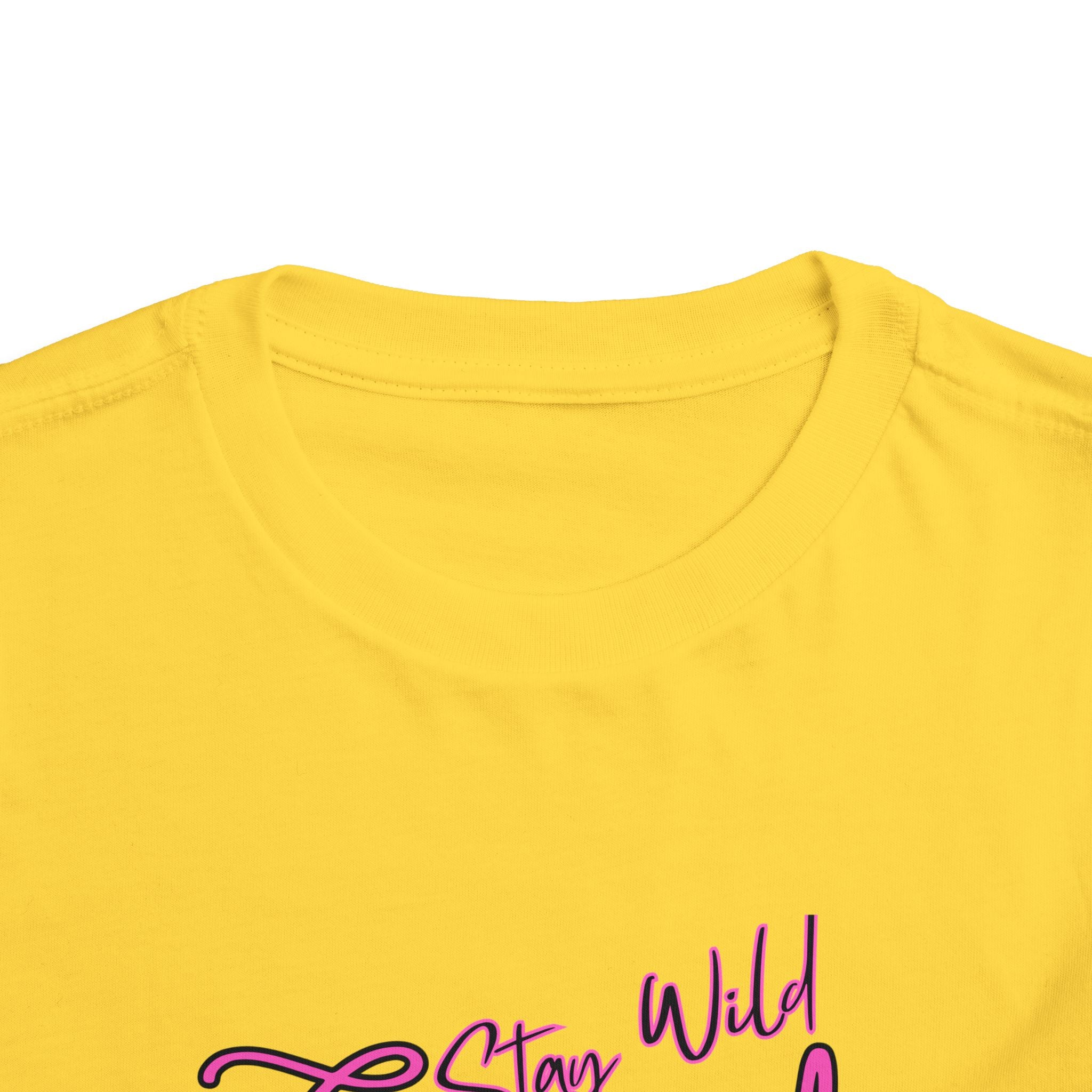 Toddler Cowgirl Tee, yellow shirt collar with Stay Wild Cowgirl design for playful children apparel.