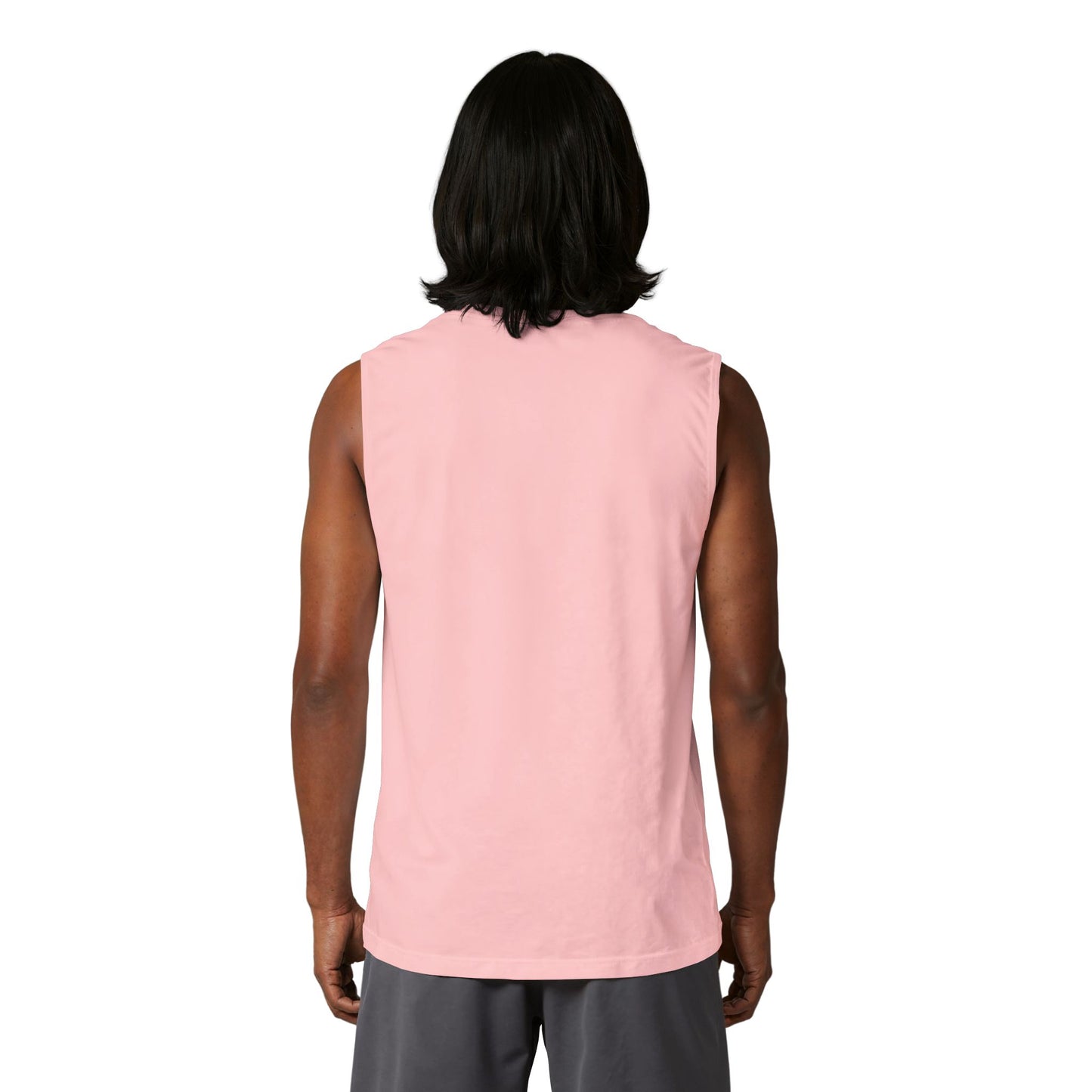 Back view of the Country Life Tank, a pink muscle tank top perfect for summer farm activities.