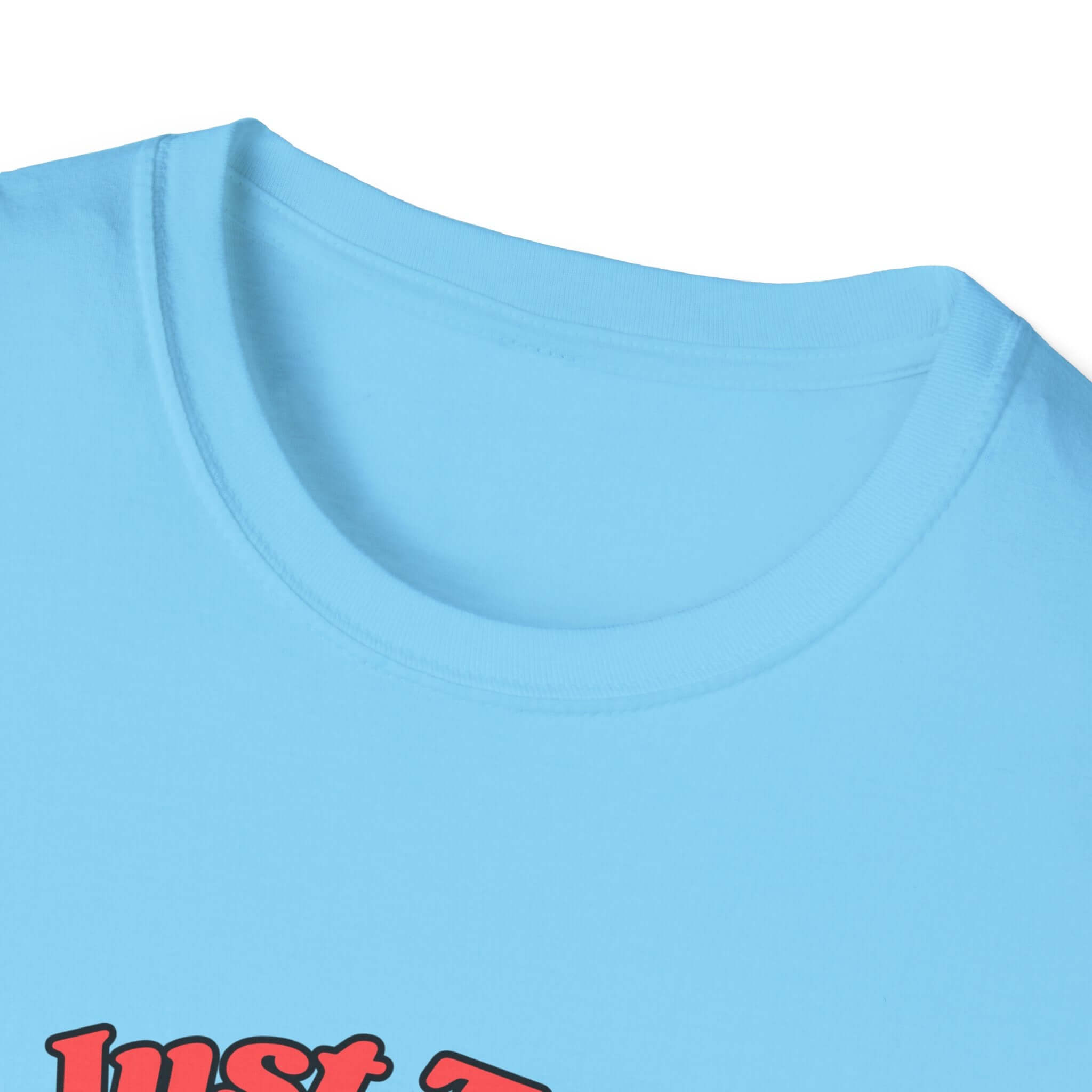 Funny Farm Wife Shirt neck detail in light blue color with logo design, perfect for farm life humor.
