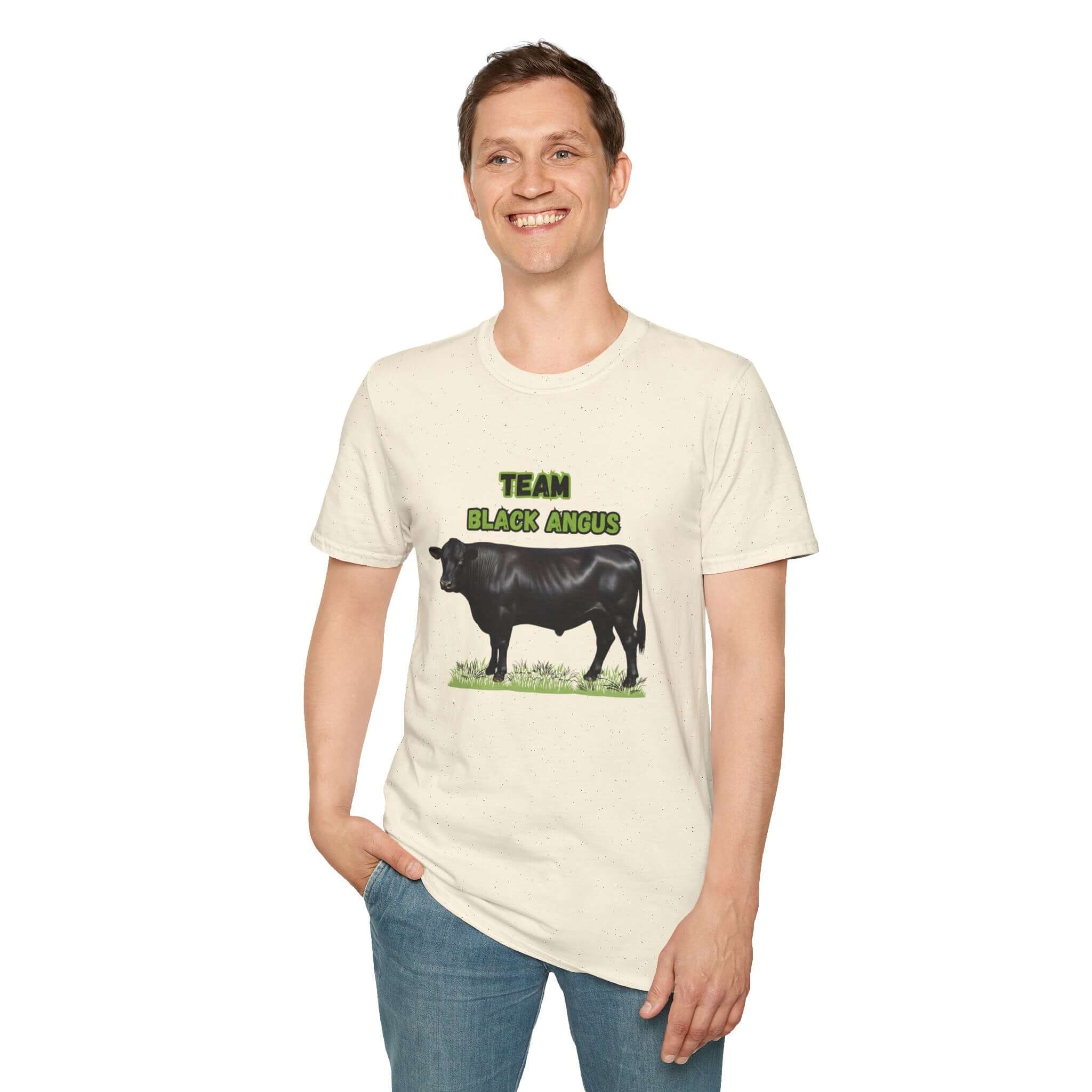 Black Angus Lover T-Shirt featuring a black cow design with 'TEAM BLACK ANGUS' text.
