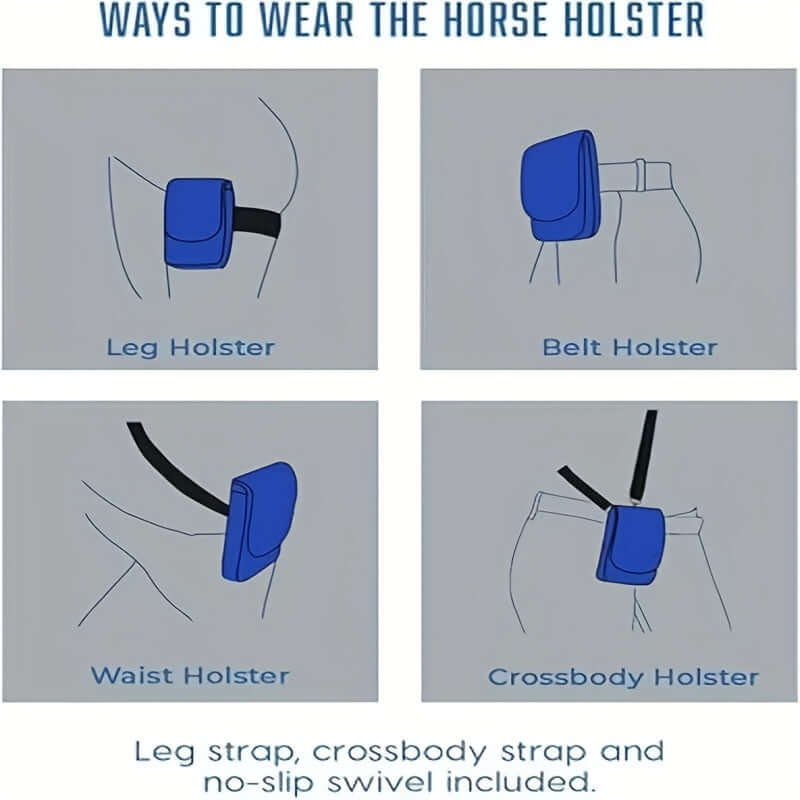 Ways to wear the Cell Phone Holster with options for leg, belt, waist, and crossbody styles.