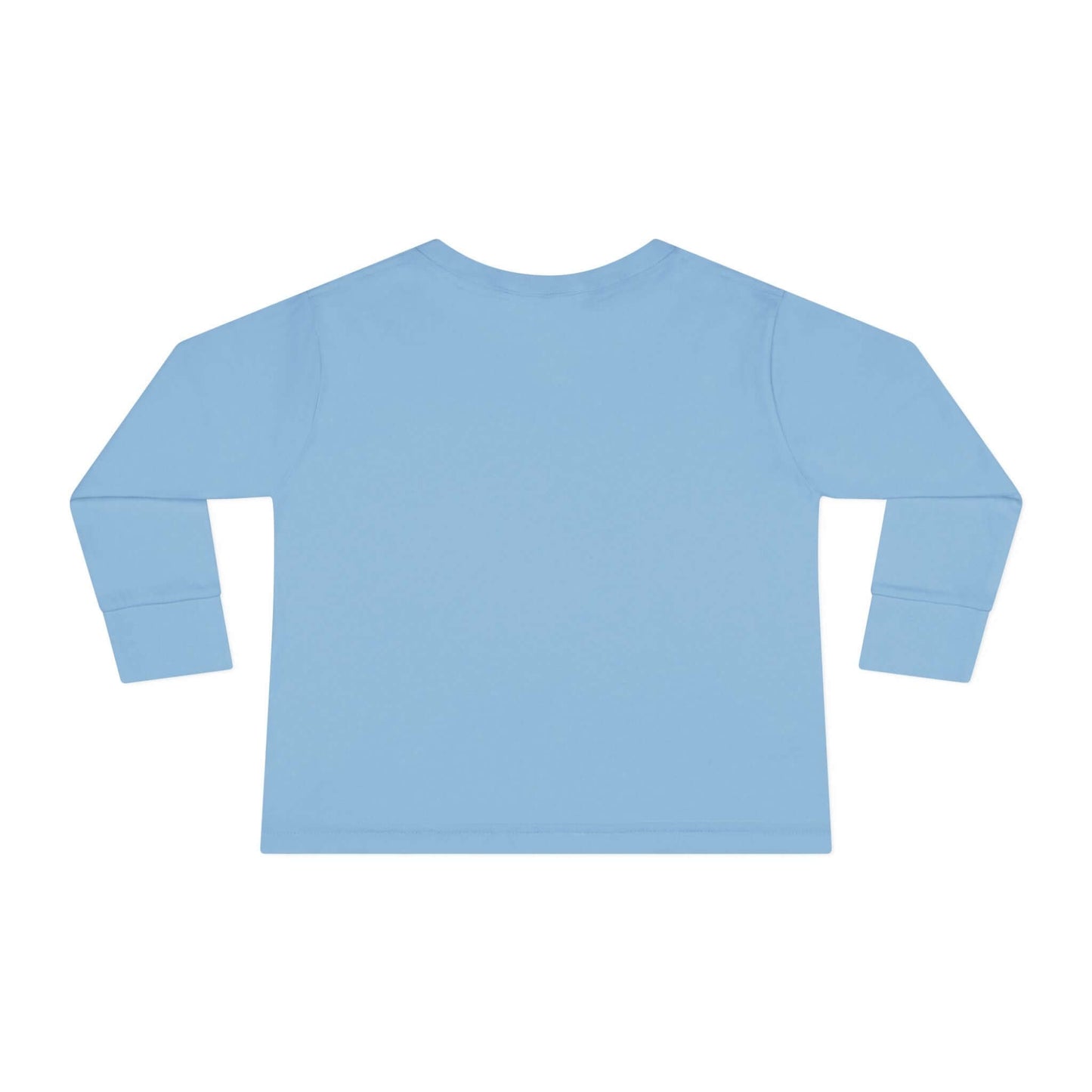 Back view of a light blue Toddler Long Sleeve Tee, ideal for young farm enthusiasts.