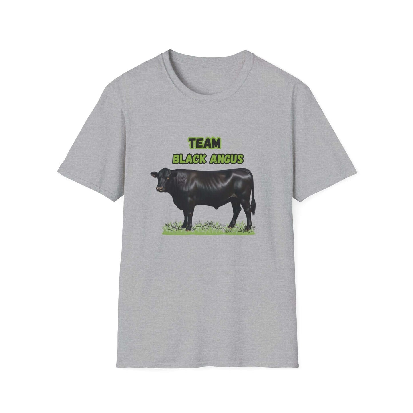 Black Angus Lover T-Shirt featuring a black cow design with 'TEAM BLACK ANGUS' text.