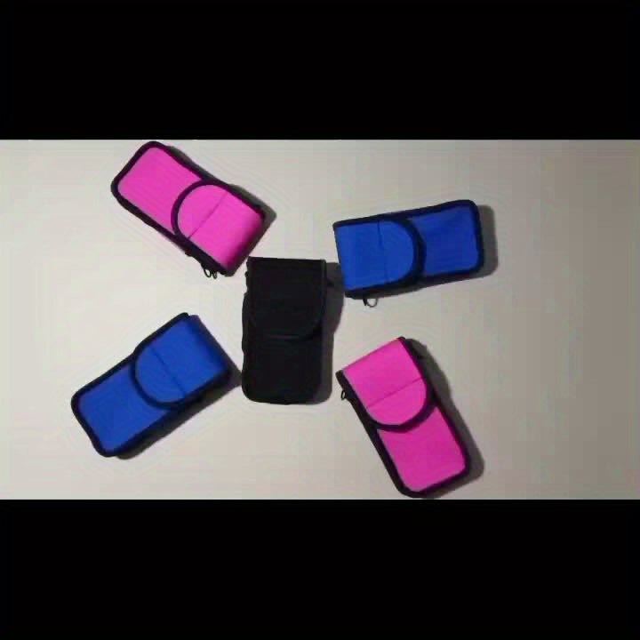 Cell Phone Holster options in pink, blue, and black colors arranged together, showcasing tactical phone holder for riding.