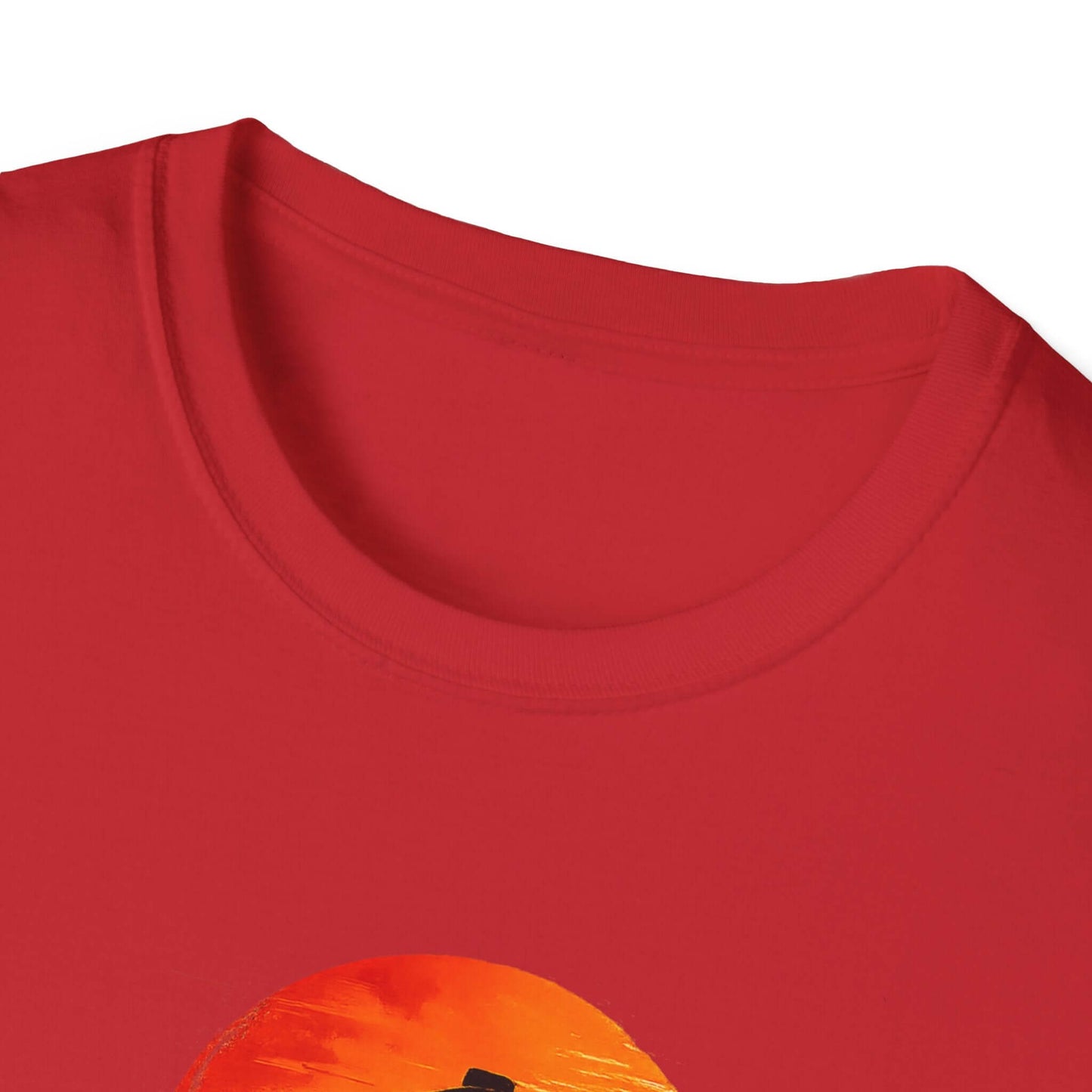 Long Live the Cowboy, Western Horse T-Shirt for Men, close-up of the red fabric and neckline.