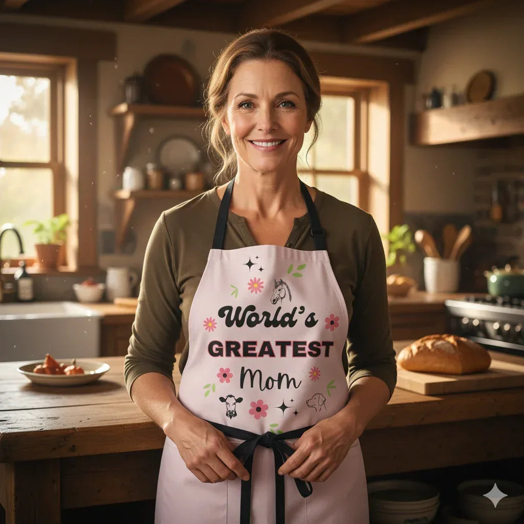 World's Greatest Mom Fun Apron, Country Apron for Greatest Mama - The Best New Thing