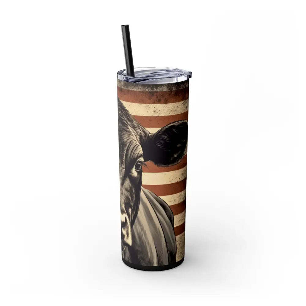 Angus Cow American Flag Skinny Tumbler 20oz - Patriotic Celebrations Farmer Gift Rancher Gift - Matte / Black / 20oz