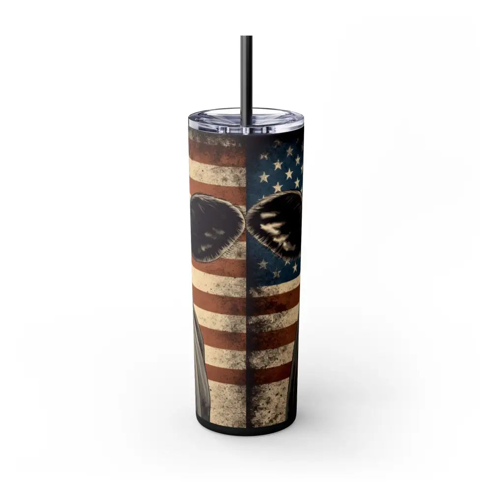 Angus Cow American Flag Skinny Tumbler 20oz - Patriotic Celebrations Farmer Gift Rancher Gift - Matte / Black / 20oz