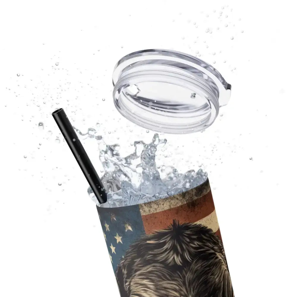 Angus Cow American Flag Skinny Tumbler 20oz - Patriotic Celebrations Farmer Gift Rancher Gift - Matte / Black / 20oz