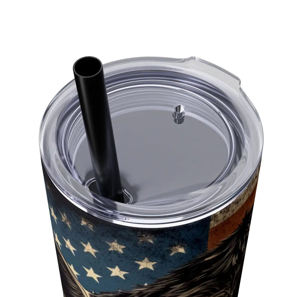 Angus Cow American Flag Skinny Tumbler 20oz - Patriotic Celebrations Farmer Gift Rancher Gift - Matte / Black / 20oz