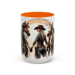 Best Friends Forever Cowgirl Coffee Mug Gift Funny Best BBF Friends Bestie Gift 15oz - 15oz / Orange - Mugs