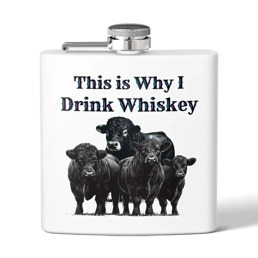 Black Angus Theme Whiskey Flask, Perfect Gift for Ranchers and Farmers - The Best New Thing