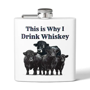 Black Angus Theme Whiskey Flask Perfect Gift for Ranchers and Farmers - 6oz / White - Mug