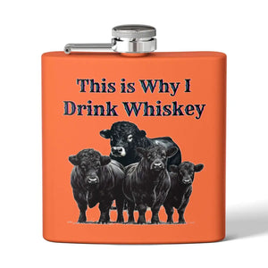 Black Angus Theme Whiskey Flask Perfect Gift for Ranchers and Farmers - 6oz / Orange - Mug
