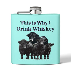 Black Angus Theme Whiskey Flask Perfect Gift for Ranchers and Farmers - 6oz / Teal - Mug
