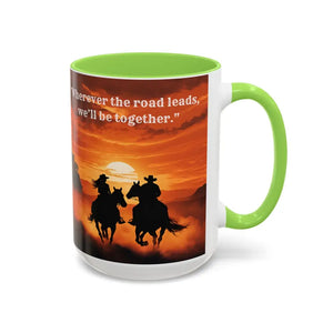 Country Western Mug Ride into the Sunset Inspirational Coffee Mug 15oz 2 Sided Cup Design - 15oz / Light Green - Mugs