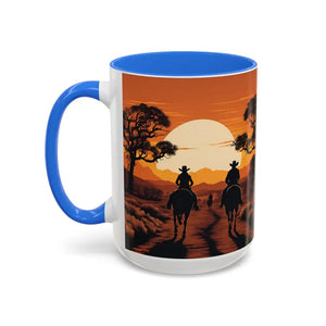 Country Western Mug Ride into the Sunset Inspirational Coffee Mug 15oz 2 Sided Cup Design - 15oz / Cambridge Blue - Mugs