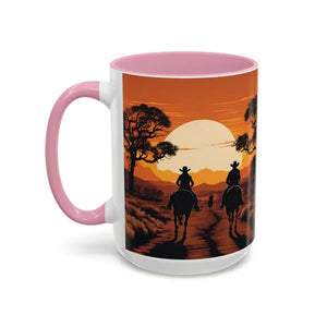 Country Western Mug Ride into the Sunset Inspirational Coffee Mug 15oz 2 Sided Cup Design - 15oz / Pink - Mugs