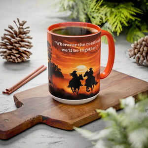 Country Western Mug Ride into the Sunset Inspirational Coffee Mug 15oz 2 Sided Cup Design - 15oz / Orange - Mugs