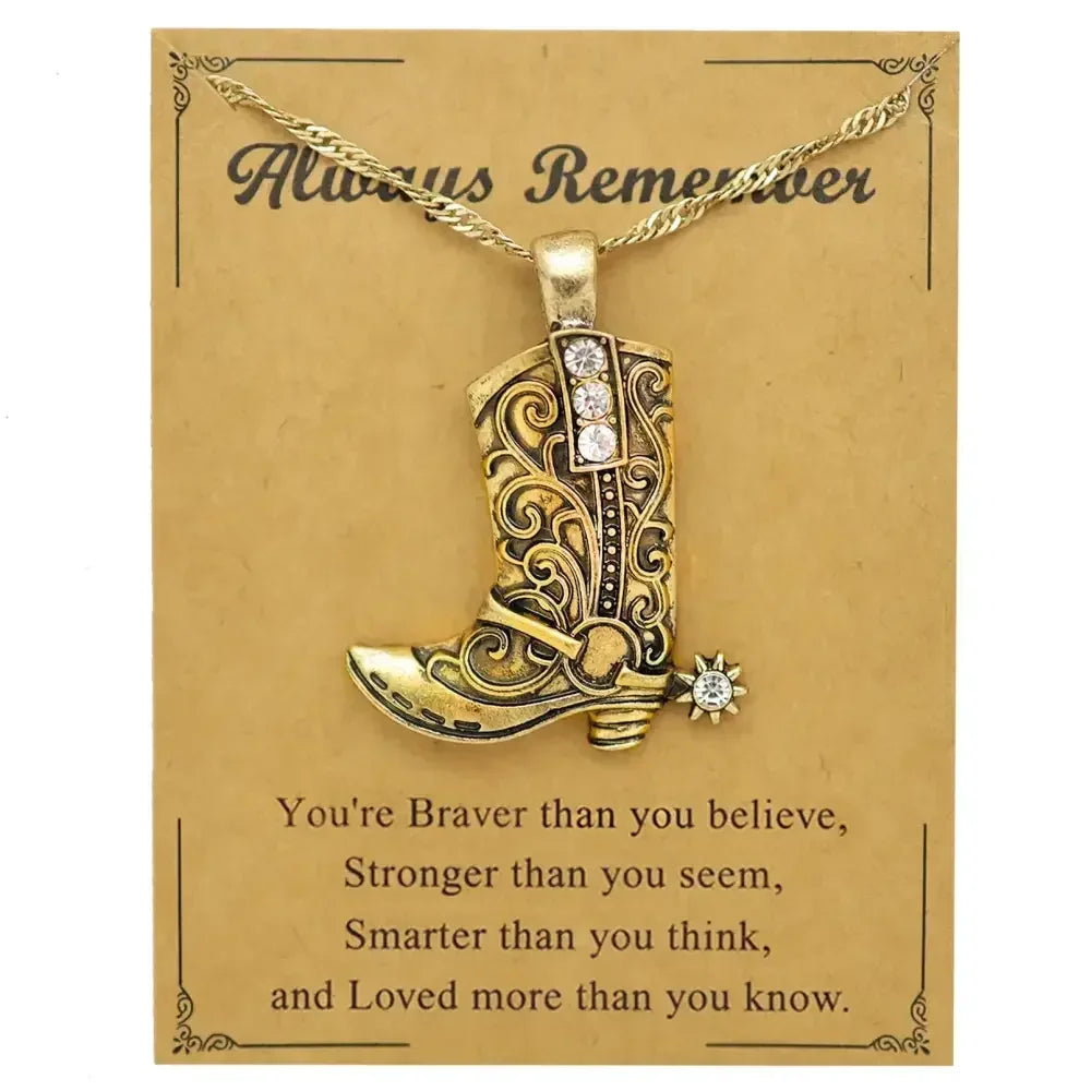 Cowgirl Boot Pendant Earrings Necklace Set, Rodeo Cowboy boots with Spurs, Western Fashion Jewelry - The Best New Thing