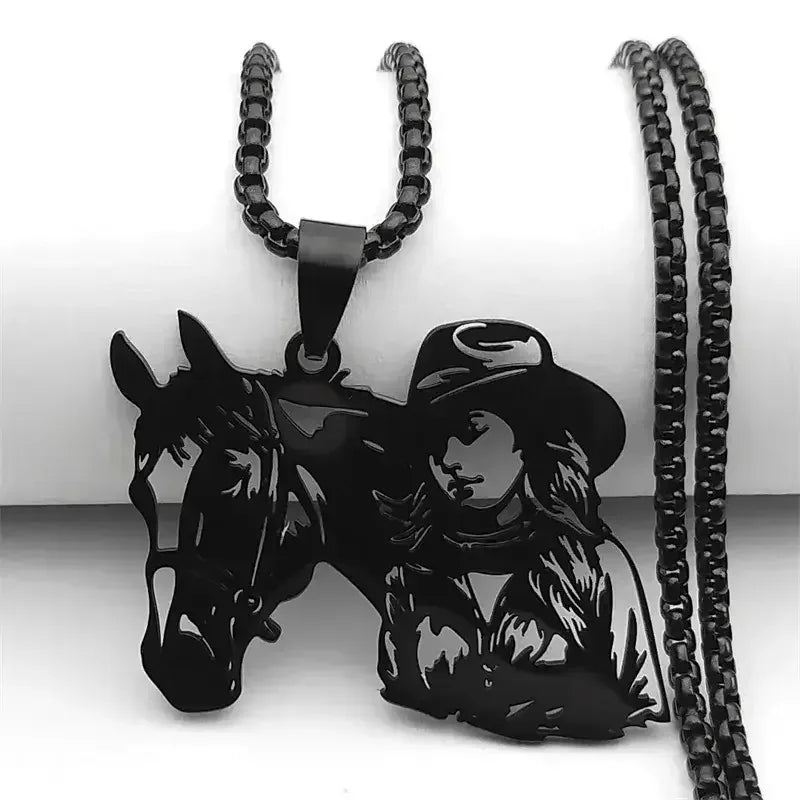 Cowgirl Horse Necklace, Stainless Steel Pendant, Western Jewelry - The Best New Thing