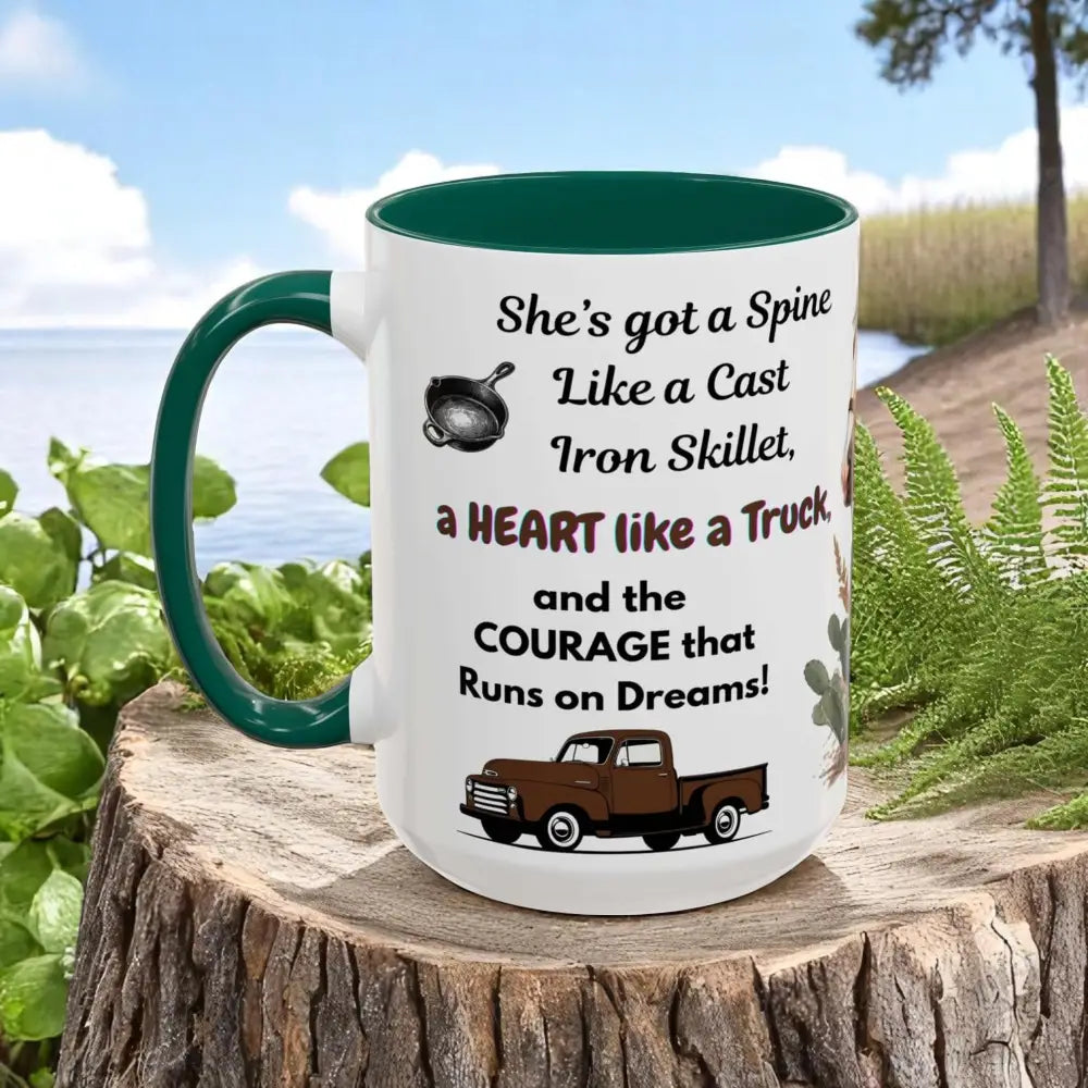 Cowgirl Tough 15oz Mug – “Spine Like a Skillet Heart Like a Truck” Inspirational Western Gift Cowgirl Coffee Mugs - Mugs