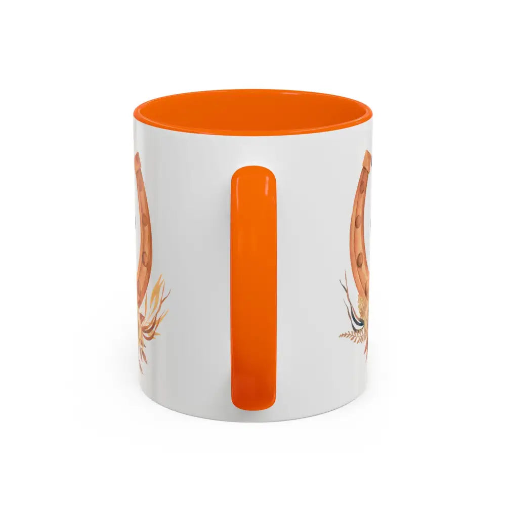 Orange and white Cowgirls Rule 15oz ceramic coffee mug with handle