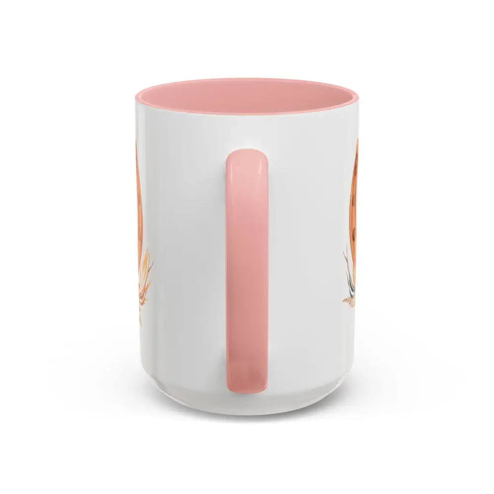 White ceramic 15oz coffee mug with pink interior, Cowgirls Rule cowgirl design