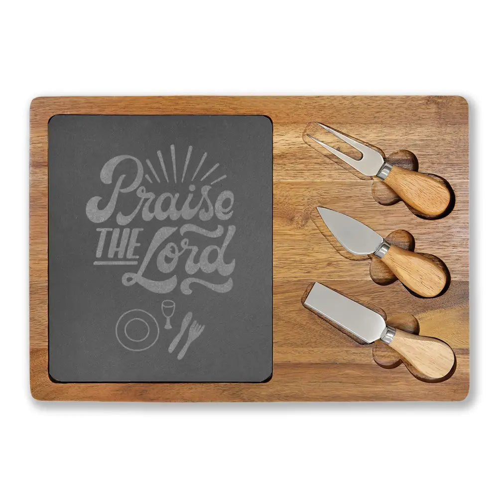 Engraved Charcuterie Board with Cheese Knives Inset Unique Gift Ideas Personalized Gifts - Acacia / Slate / 13 3/4’’ x