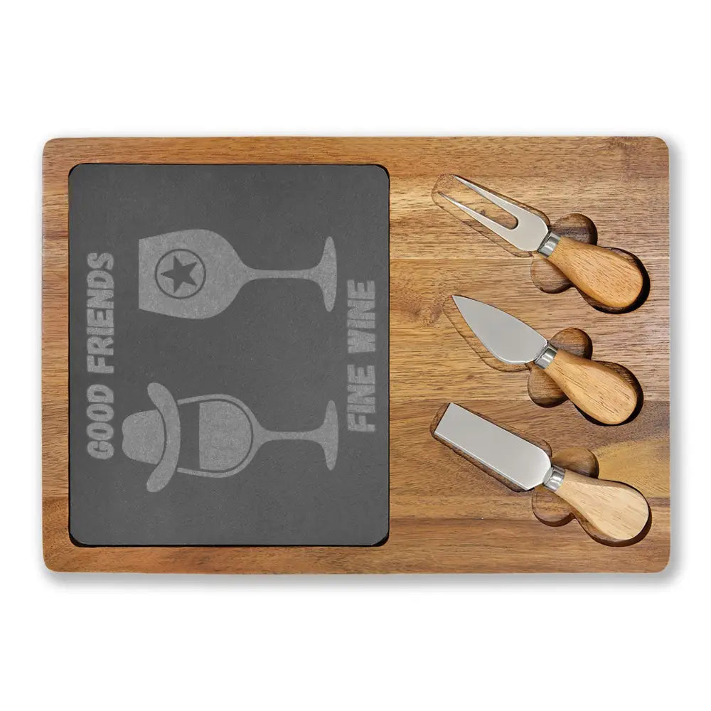 Engraved Charcuterie Board with Cheese Knives Inset Unique Gift Ideas Personalized Gifts - Acacia / Slate / 13 3/4’’ x