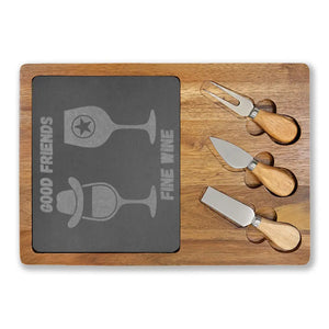 Engraved Charcuterie Board with Cheese Knives Inset Unique Gift Ideas Personalized Gifts - Acacia / Slate / 13 3/4’’ x