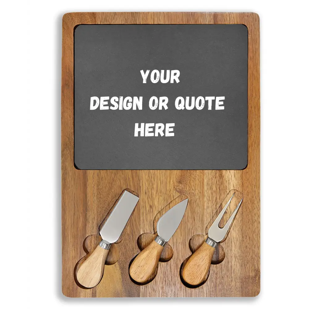 Engraved Charcuterie Board with Cheese Knives Inset Unique Gift Ideas Personalized Gifts - Acacia / Slate / 13 3/4’’ x
