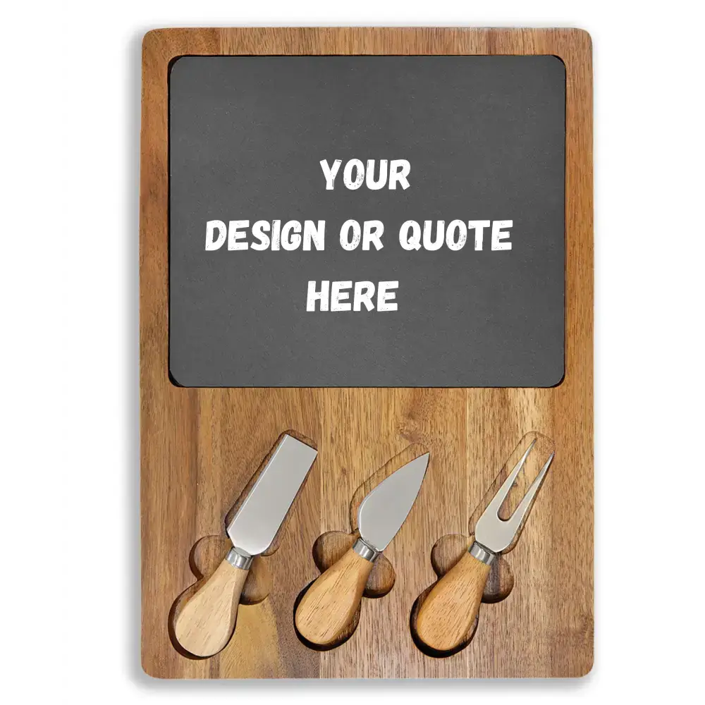 Engraved Charcuterie Board with Cheese Knives Inset Unique Gift Ideas Personalized Gifts - Acacia / Slate / 13 3/4’’ x