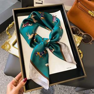 Equestrian Thin Square Neck Scarf Gift for Women Horse Lovers 27.5 x 27.5 inches - 10 / 70x70cm - Accessories