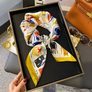 Equestrian Thin Square Neck Scarf Gift for Women Horse Lovers 27.5 x 27.5 inches - 17 / 70x70cm - Accessories