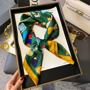 Equestrian Thin Square Neck Scarf Gift for Women Horse Lovers 27.5 x 27.5 inches - 18 / 70x70cm - Accessories