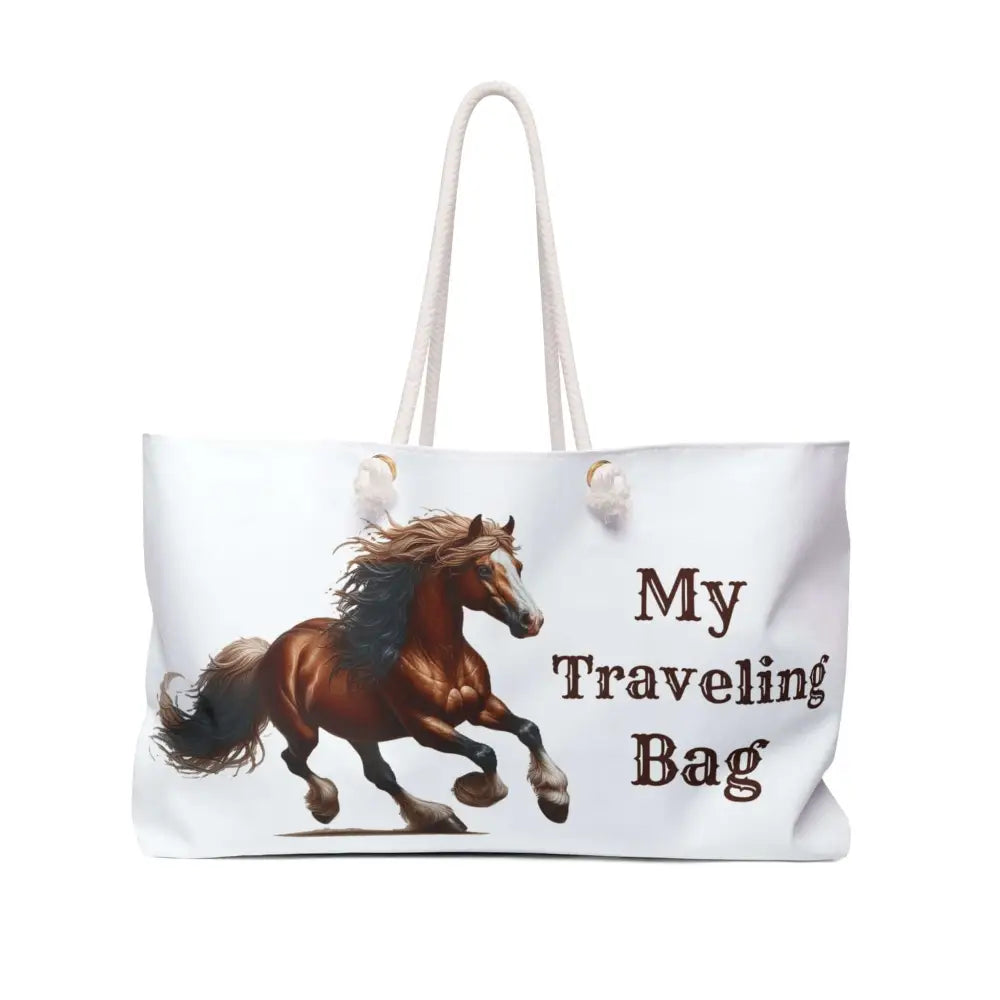 Equestrian Weekend Bag - Horse Lover Road Trip Tote Travel Weekender White Bag - 24’’ × 13’’ - Bags