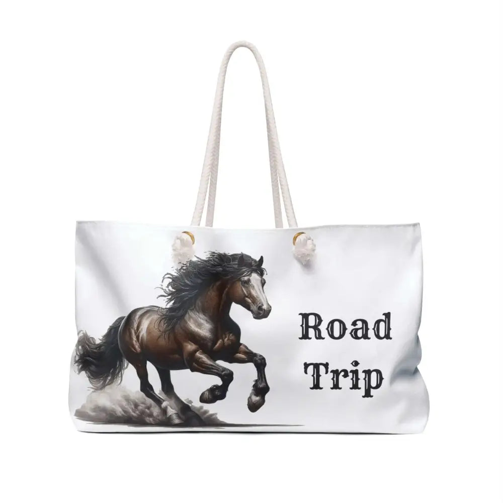 Equestrian Weekend Bag - Horse Lover Road Trip Tote Travel Weekender White Bag - 24’’ × 13’’ - Bags